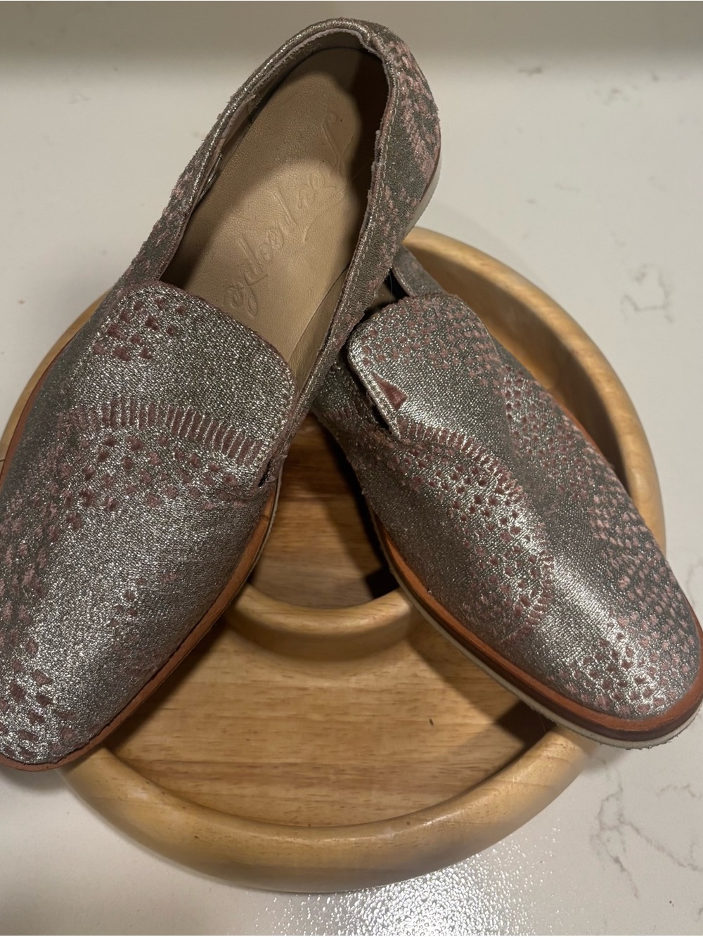 Free People Metallic Silver & Pink Patterned Loafers